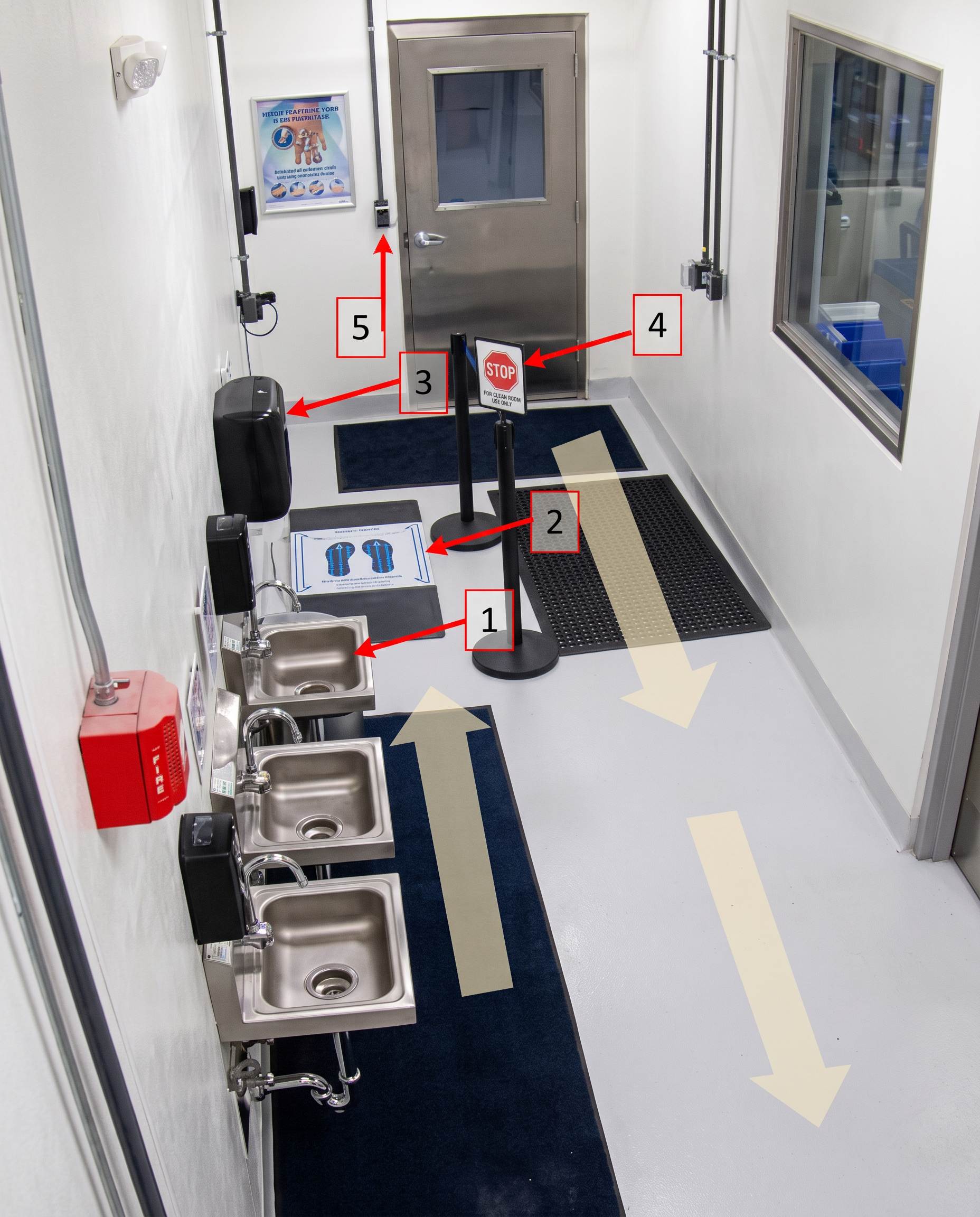 UVZone® footwear sanitizing station positioned near a personnel entry in a controlled facility corridor
