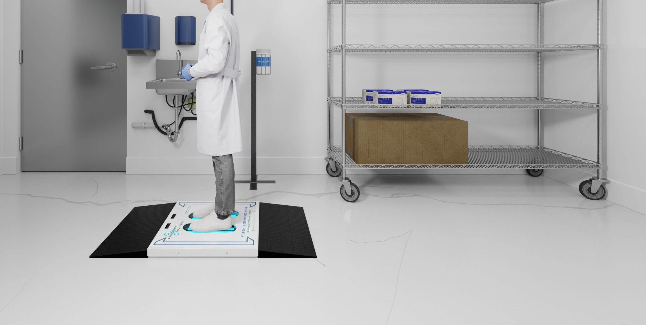Show Sanitizing Machine For Cleaning Pathogens Off Shoes